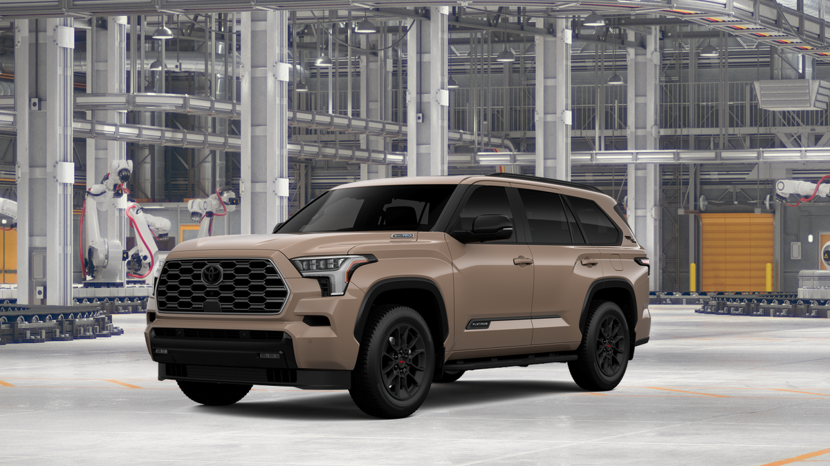 2026 Toyota Sequoia Platinum in Mudbath — front three-quarter view