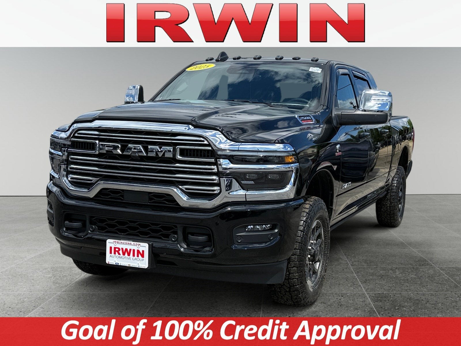 2025 RAM 2500 Laramie in Diamond Black Crystal Pearlcoat — front three-quarter view