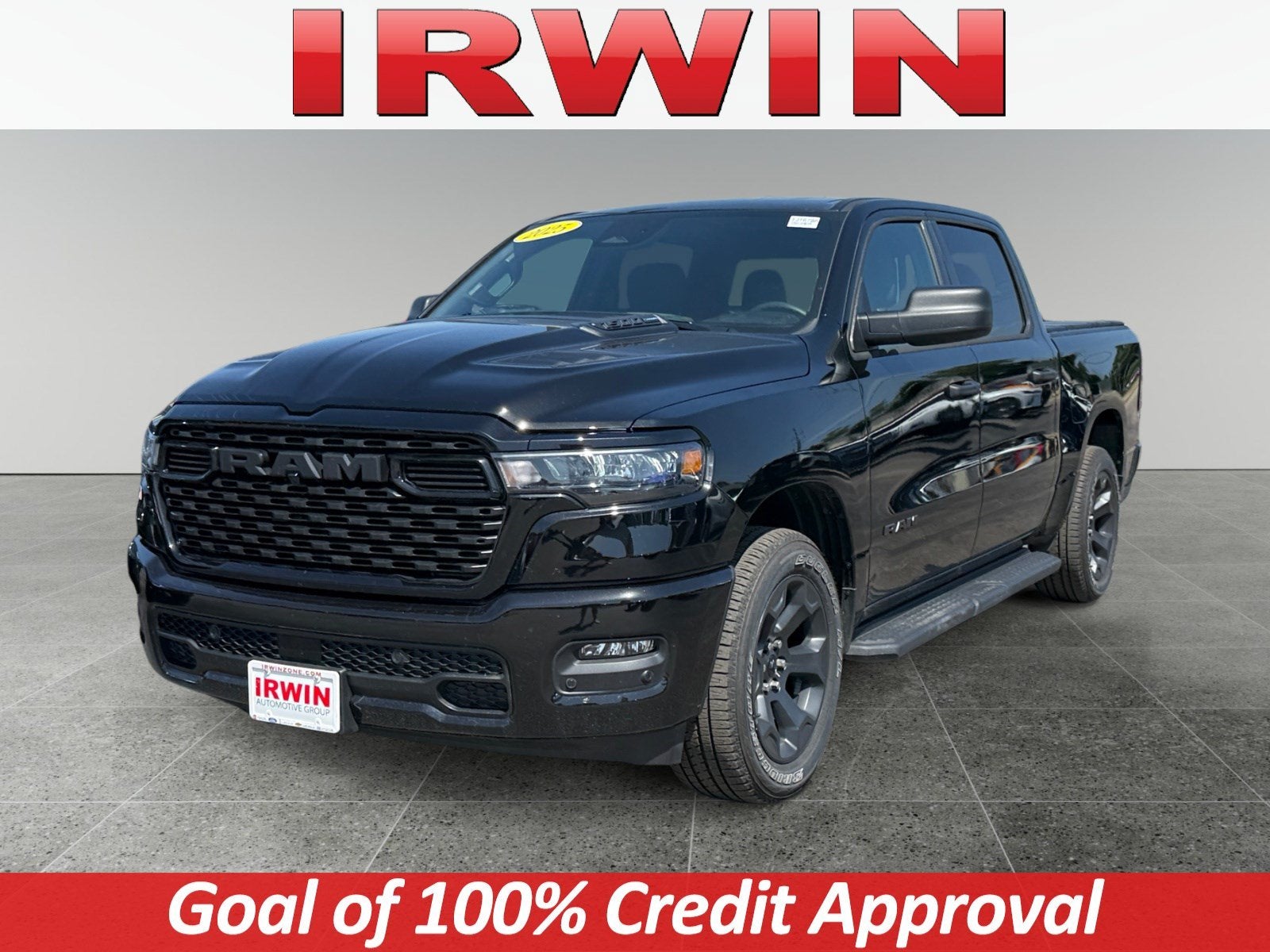 2025 RAM 1500 Tradesman in Diamond Black Crystal Pearlcoat — front three-quarter view
