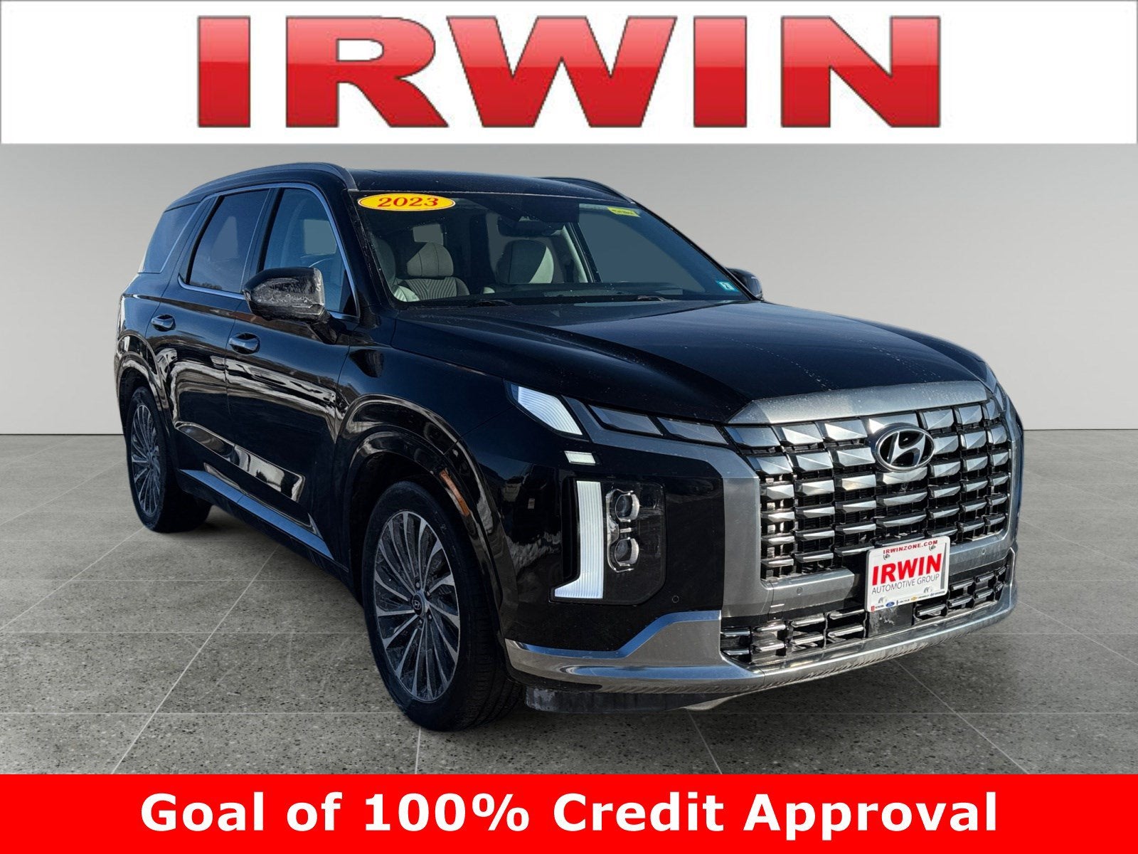 2023 Hyundai Palisade Calligraphy in Abyss Black Pearl — front three-quarter view