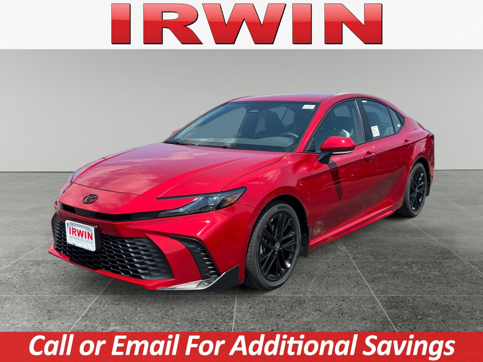 2026 Toyota Camry SE in Supersonic Red — front three-quarter view