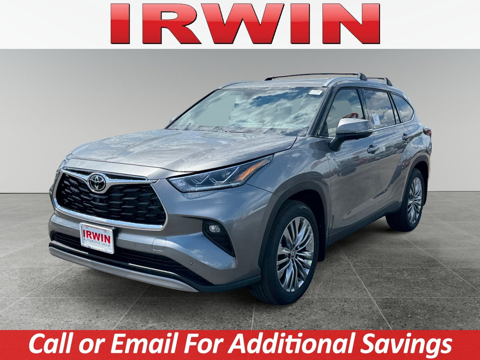 2026 Toyota Highlander Platinum in Heavy Metal — front three-quarter view